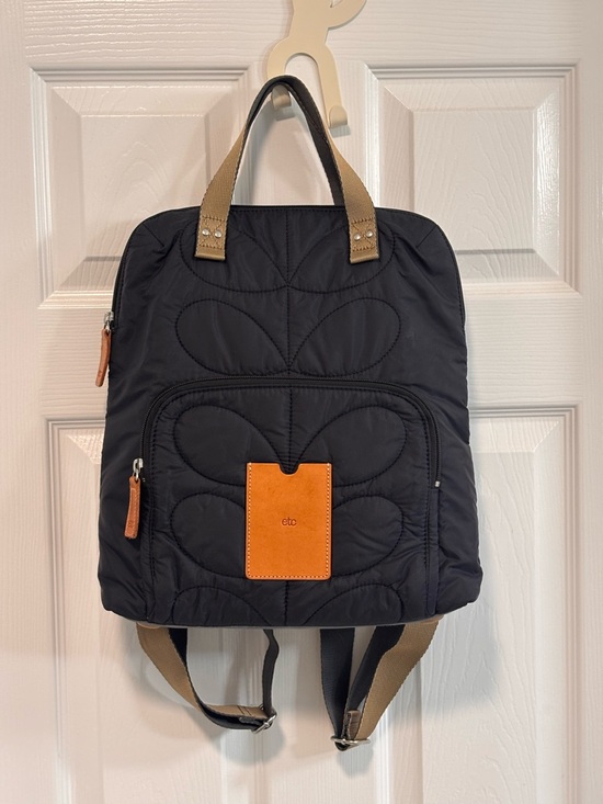 TC Handbags - Orla Kiely Quilted Stem Pattern Black Backpack